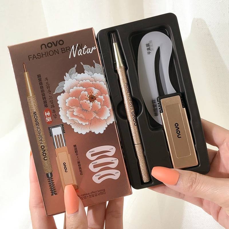 Novo Fashion Brow [No.5146] ดินสอเขียนคิ้ว รีฟีลไส้ดินสอ 3 แท่ง และบล๊อกคิ้ว 3 ชิ้น หัวเรียวเขียนง่าย