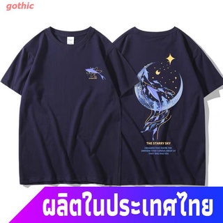 gothic เสื้อยืดแขนสั้น NASA Moon Dolphin เสื้อยืดแขนสั้นผู้ชายและผู้หญิงคู่ 2021 ใหม่ INS Tide แบรนด์ครึ่งแขนผ้าฝ้ายแขนห