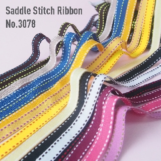 MOMOTARA No. 3078 (ชุดที่ 2) ริบบิ้น ริบบิ้น Ribbon  ลายไข่ปลา Saddle Stitch Ribbon ขนาด 1 CM ยาว 36 หลา