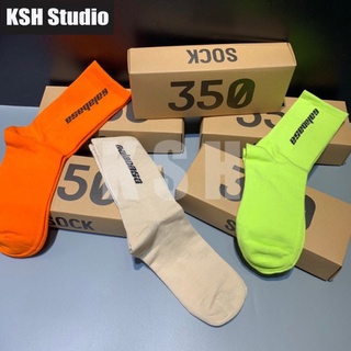 Ready To Ship! Three pairs of yeezy socks high-cut coconut 350 white matching trendy brand mid-tube grandpa orange fluor