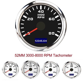 เครื่องวัดรอบเครื่องยนต์ 52 มม. 3000-8000 RPM สําหรับรถยนต์ เรือ 9-30V