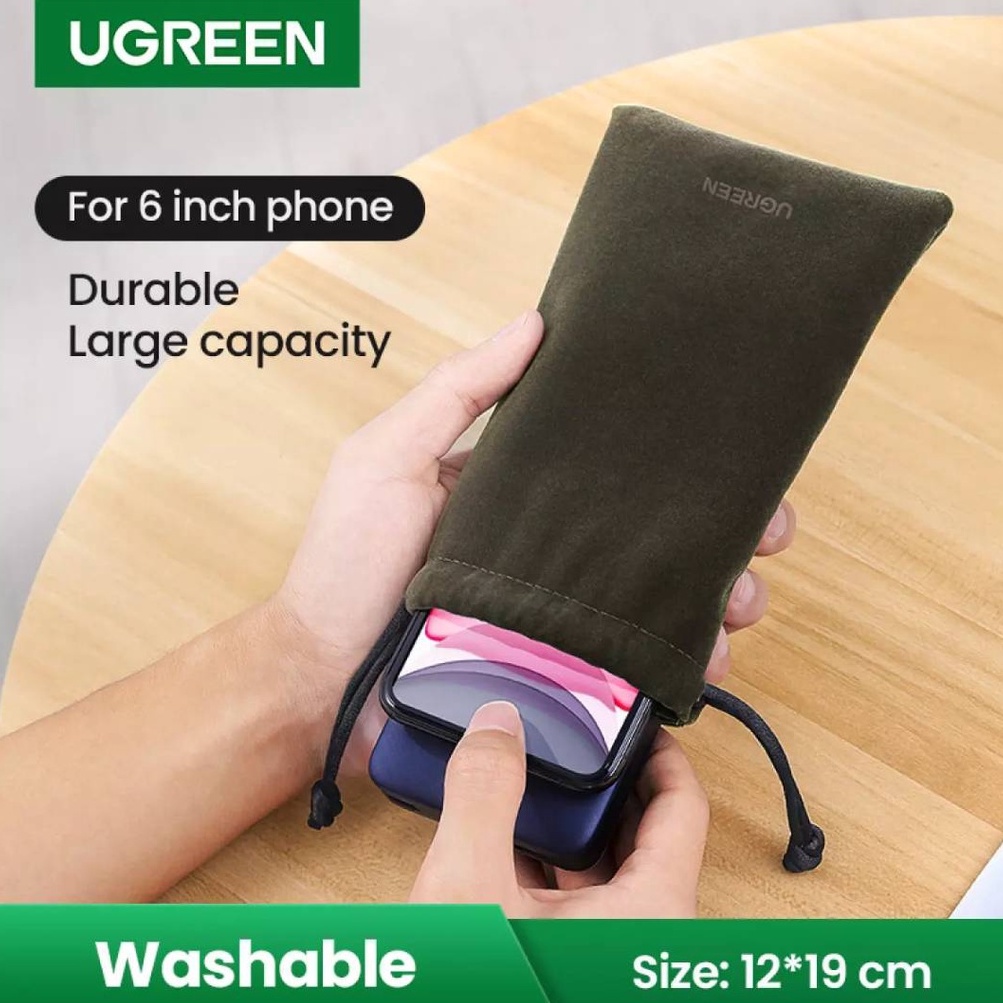 UGREEN รุ่น 20319 Storage Bag ถุงผ้าใส่มือถือ หรือพาวเวอร์แบงค์ ล้างทำความสะอาดได้ กันน้ำเข้า!!:Large size 12x19cm,1ชิ้น