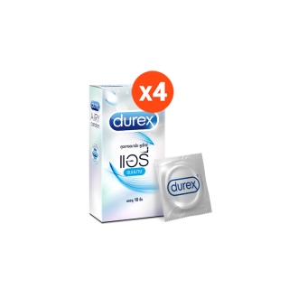 [โค้ดDURESB55ลด25%] Durex ดูเร็กซ์ แอรี่ ถุงยางอนามัยแบบบาง ผิวเรียบผนังขนาน ถุงยางขนาด 52 มม. 10 ชิ้น x 4 กล่อง (40 ชิ้น) Durex Airy Condom