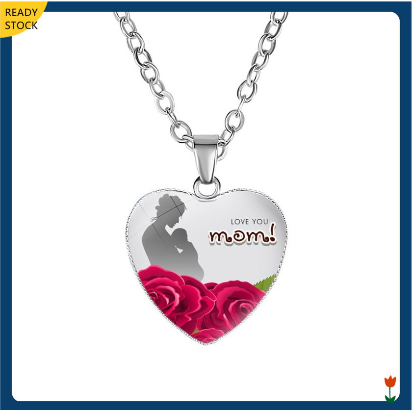 1PCS MOM สร้อยคอจี้หัวใจ สร้อยคอพลอยวันแม่