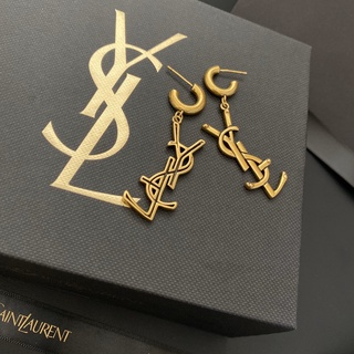 เครื่องประดับ ต่างหูห่วงเหล็กไทเทเนียม รูปโลโก้ตัวอักษร Saint Laurent YSL แฟชั่นสําหรับผู้หญิง