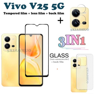 （3in1）Vivo V19 V21 V25 V25E V23E V20 Pro SE ฟิล์มกระจกนิรภัย + ฟิล์มกันรอย +ฟิล์มป้องกันเลนส์ สำหรับ