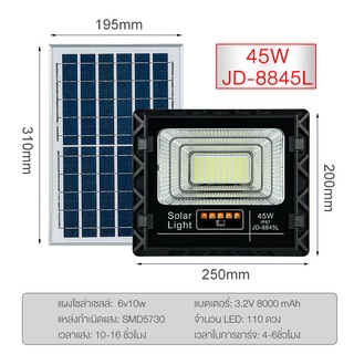 JD-8845L ไฟโซล่าเซลล์ ขนาด 45 วัตต์ มีแถบสถานะชาร์จแสงอาทิตย์ รับประกันเต็มปี