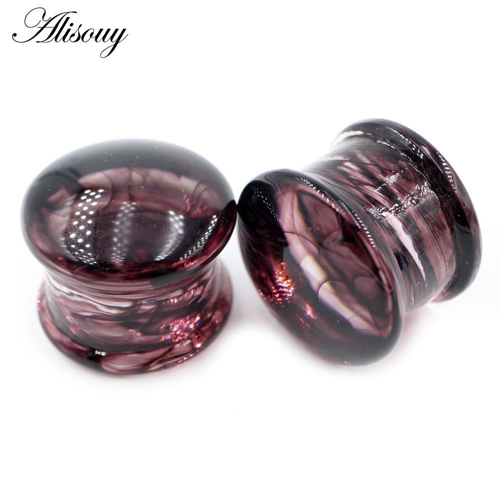 Alisouy 2 ชิ้น เมฆแก้วสีฟ้า ไม่มีสกรู ดับเบิล อุโมงค์หู ปลั๊กขยาย เกจวัด ต่างหู เจาะร่างกาย เครื่องประดับ