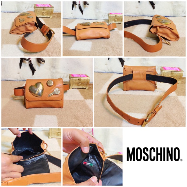 👜: 1990s. Vintage MOSCHINO brown leather belt bag แท้💯%