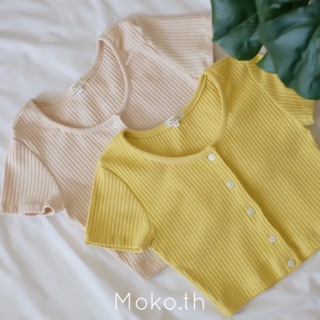 🌻 รุ่น Button KnitSS. #MKknit03 เสื้อครอปแขนสั้นกระดุมหน้า