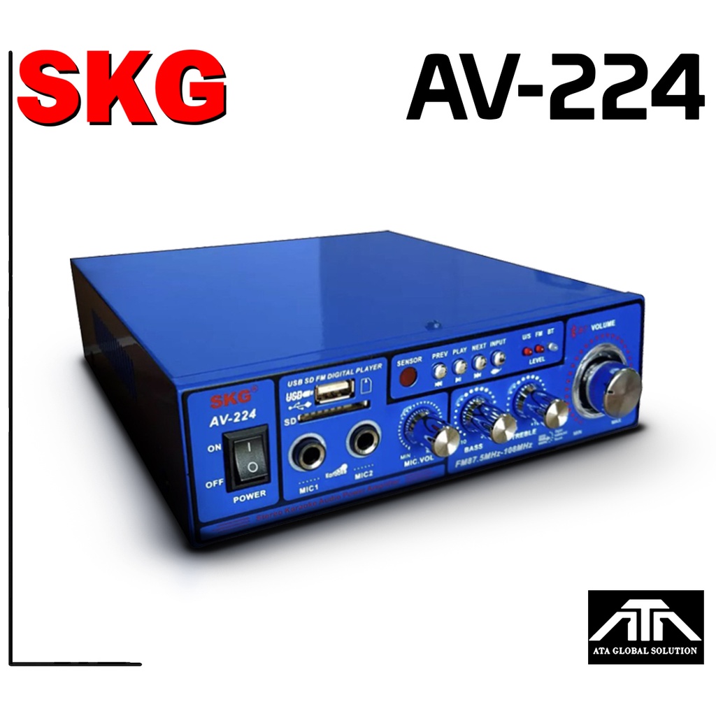 SKG เครื่องแอมป์ขยายเสียง 1200W. AV-224 เล่น MP3 /FM Radio ได้ มี บูลทูธ เชื่อมต่อมือถือได้