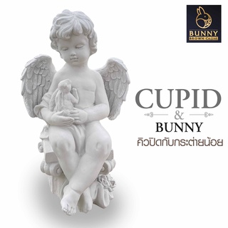 คิวปิดกับกระต่ายน้อย "Cupid &amp; Bunny" ปูนปั้น จัดสวน ประดับสวน แต่งสวน "Bunny Brown"