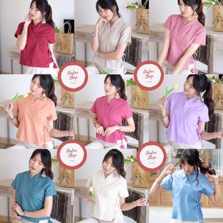 👗🔥เสื้อผ้าฝ้ายคอวีผูกโบว์ น่ารักๆแบบสวย สีสวย ราคาถูก🔥👗