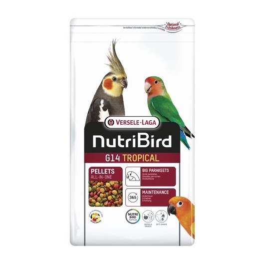 NutriBird G14 Tropican เม็ดสี  สำหรับนก คอนนัวร์ ค็อกคาเท็ล ริงเน็ค แพ็คเก็จ 1 K.G