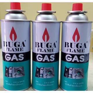 แก๊สกระป๋อง BUGA FLAME GAS. ขนาดความจุ375ML แพ็ค 3 กระป๋อง ราคาถูกสุดๆ คุณภาพดี เหมาะสำหลับ หัวเป่าแก๊สและเตาแก๊สสนาม