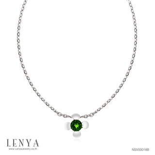 Lenya Jewelry สร้อยคอเงินแท้ 925 ชุบทองคำขาว ประดับด้วย Chrome Diopside สีเขียวงามสง่า ให้ความรู้สึกหรูหรา เป็นเอกลักษณ์