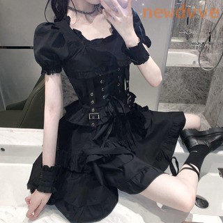 💥Hot sale！ กระโปรงทรงเอ เดรสเกาหลี Diablo Lolita เดรสสายเดี่ยวสไตล์ญี่ปุ่น