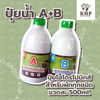 ปุ๋ย ab ,ปุ๋ยน้ำ AB ,ปุ๋ย A+B ปุ๋ยผักสลัด แพ็คคู่ ขวดละ 500 ml. สารละลายab สำหรับผักไฮโดรโปนิกส์ Hydroponics ผักไร้ดิน