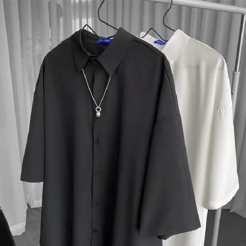 เสื้อเชิ้ต ทรงหลวม ขนาดใหญ่ มีกระเป๋า สไตล์เกาหลี ฮาวาย แฟชั่นฤดูร้อน สําหรับผู้ชาย