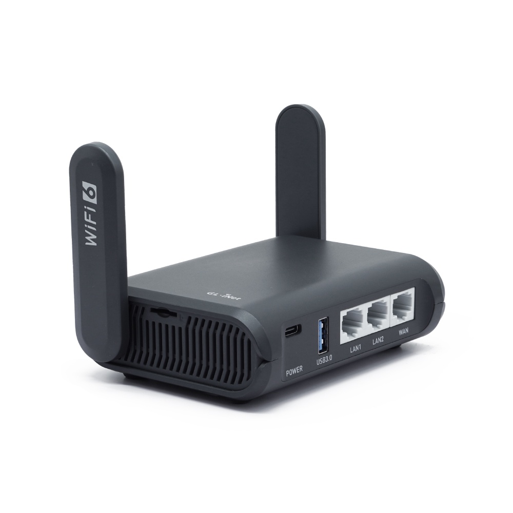 GL.iNet GL-AXT1800 (Slate AX) ขนาดพกพา Wi-Fi 6 Gigabit Travel Router, Extender/Repeater สำหรับเครือข่ายโรงแรมและสาธารณะ, ไคลเอนต์ VPN และเซิร์ฟเวอร์, OpenWrt, Adguard Home, USB 3.0, ที่เก็บข้อมูลเครือข่าย, ช่องเสียบการ์ด TF