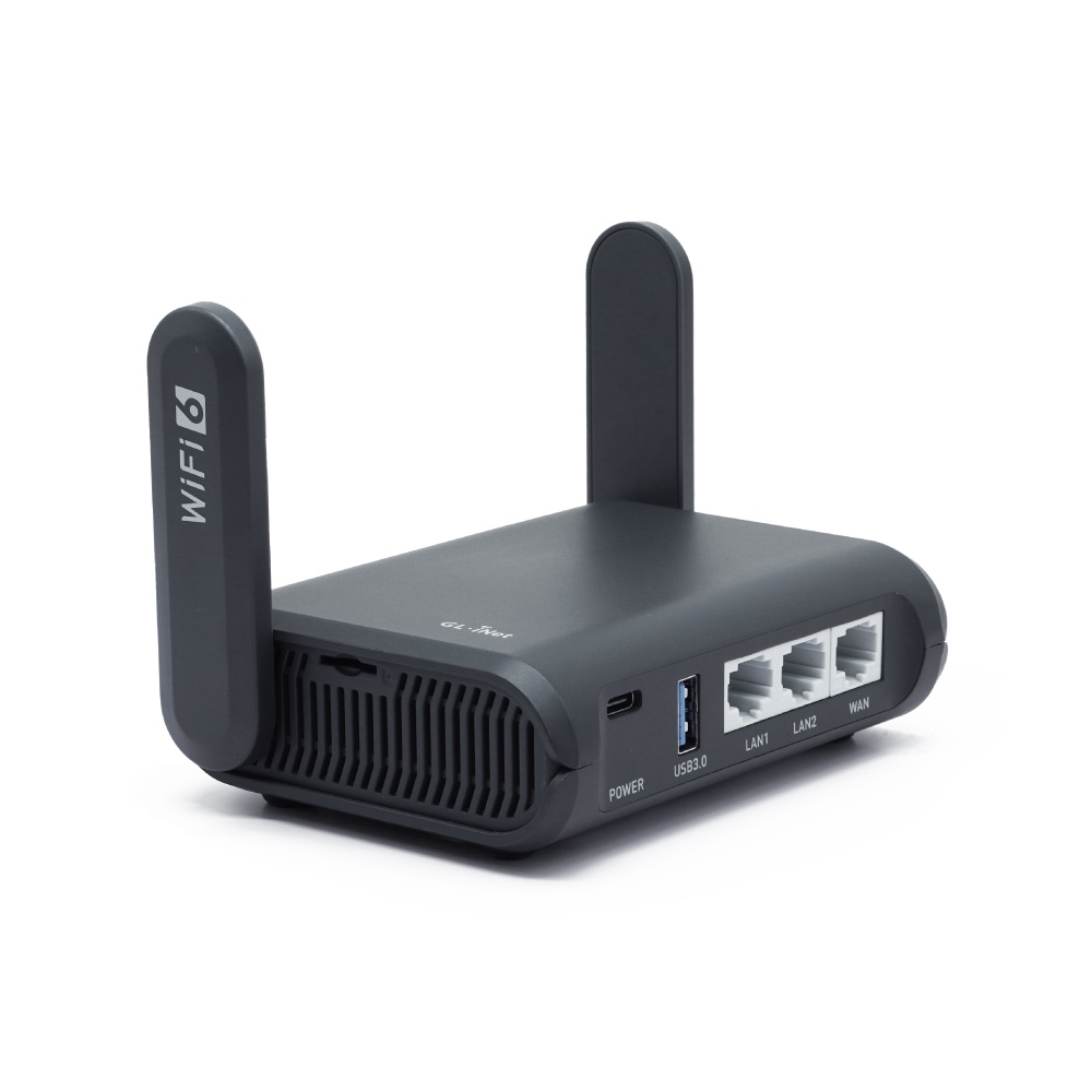 Gl.inet GL-AXT1800 (Slate AX) Wi-Fi 6 Gigabit Travel Router, Repeater สําหรับโรงแรมและเครือข่ายสาธาร