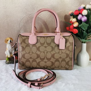 COACH F34279 MINI BENNETT SATCHEL IN BLOCKED SIGNATURE CANVAS COLOR: IM/KHAKI PINK PETAL