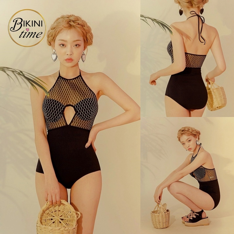 🏖BikiniTime (M-XL) SB24 วันพีซ ซีทรูลายตาข่ายสีดำ มีฟองน้ำเสริม ชุดว่ายน้ำแฟชั่น บิกินี่ เซ็กซี่ปรอทแตก
