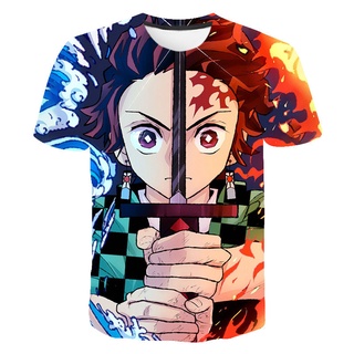 เสื้อยืดแขนสั้น พิมพ์ลายการ์ตูนอนิเมะ Ghost Destroying Blade Kimetsu no Yaiba 3 มิติ แฟชั่นฤดูร้อน สําหรับผู้ชาย และผู้หญิง