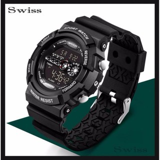 Swiss นาฬิกากีฬา นาฬิกาข้อมือผู้ชาย นาฬิกาข้อมือผู้หญิง No.0128 - Black