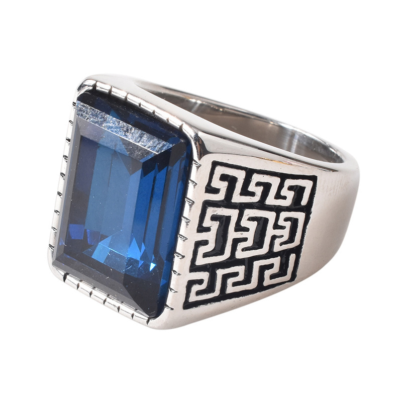 Men's fashion domineering square red green black blue zircon silver plated ring jewelry
