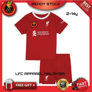 เสื้อกีฬาแขนสั้น ลายทีม Liverpool FC 2y - 14y 23 24 สําหรับเด็ก