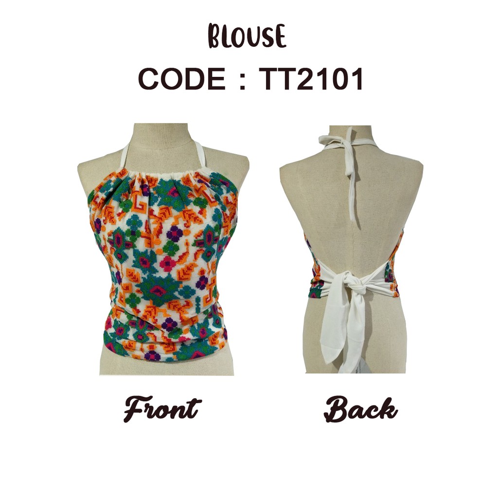 VILA.OFFICIAL - ส่งฟรีเคอรี่ เสื้อผูกคอเปิดหลัง ด้านหน้าปักลาย ส่งฟรี