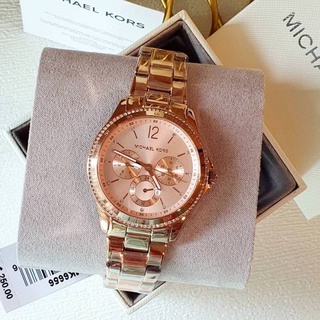 Michael Kors MK6656 Womens Riley Chronograph Rose Gold-Tone Stainless Steel Watch /กันน้ำได้ 5 ATM