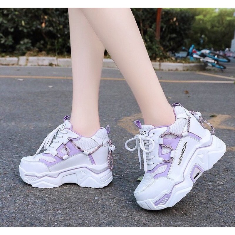 (แจกโค้ด30%กรอก INCM301 ช่องโค้ดช้อปปี้) 💥สินค้าขายดี 💥Mavis รองเท้าผ้าใบผู้หญิง เสริมส้น 8.ซม.No.M121 มี 2 สีม่วง/เทา พ