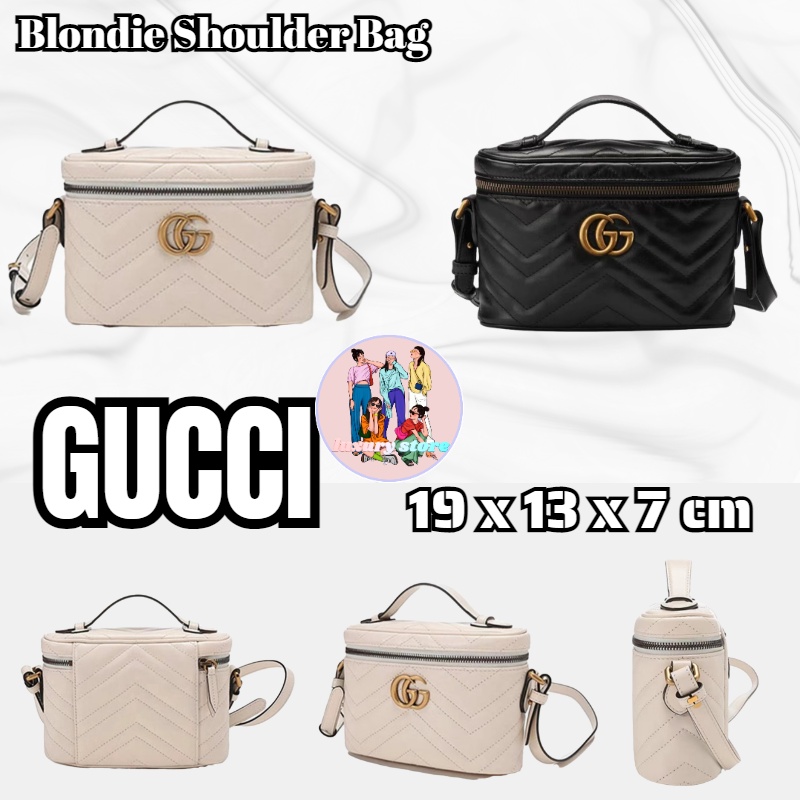 Gucci　GG Marmont Series กระเป๋าเครื่องสำอางขนาดกลาง/กระเป๋าโซ่/กระเป๋าสะพายข้าง/เดินทางทุกวัน