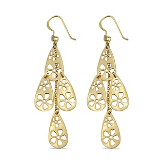 Silver thai Silver Gold Plated Flower Drops Dangle With Hook Earringsเงินทองชุบดอกไม้ห้อยห้อยกับตะขอต่างหู