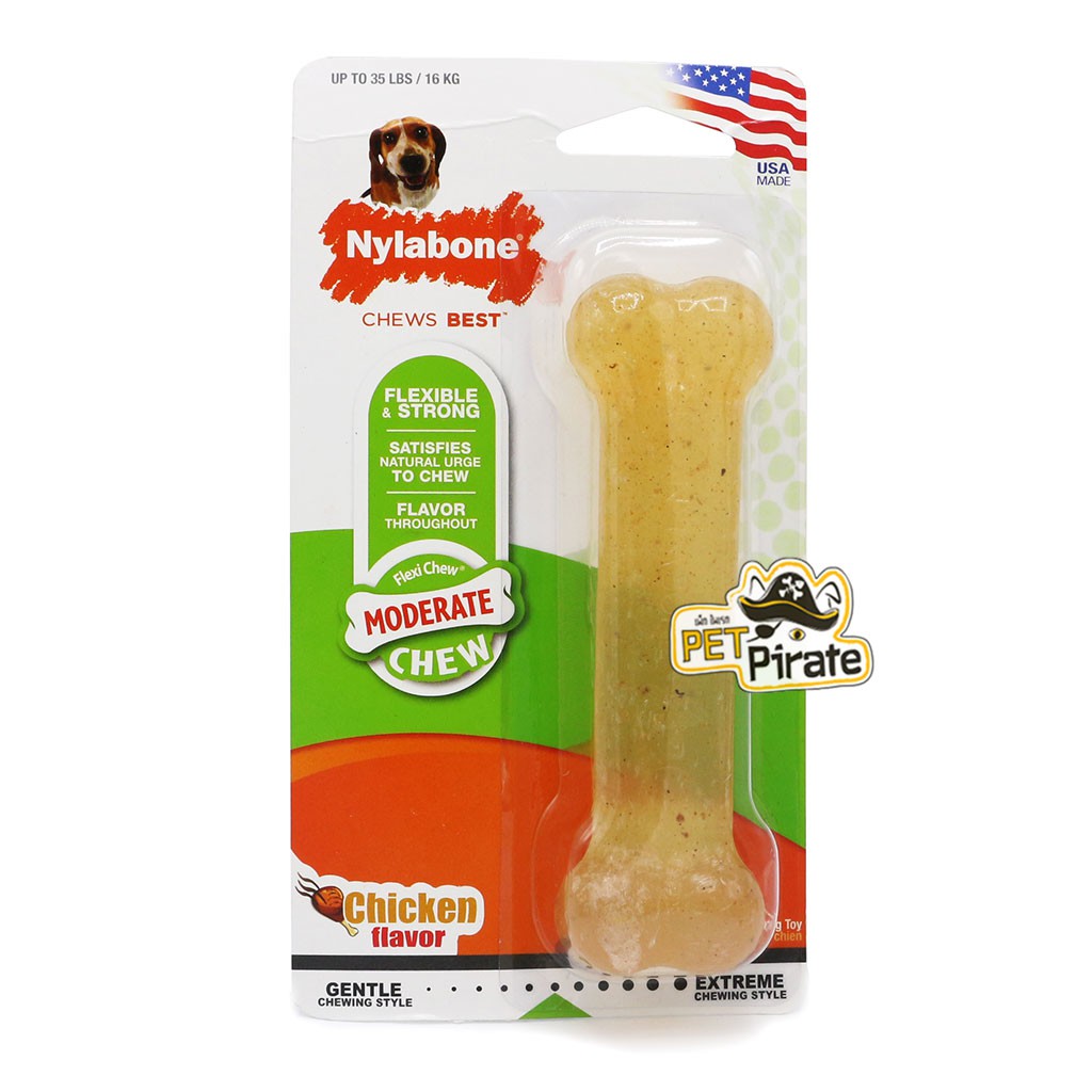 Nylabone ของเล่นหมา ของเล่นขัดฟัน ยางแท้ ยางธรรมชาติ นิ่ม กลิ่นและรสไก่ ลดคราบหินปูน สำหรับสุนัขแรงกัดปกติ ของเล่นสุนัข