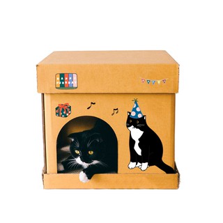 KAFBO CUBE CAT PARTY Sticker กล่องบ้านแมว สติ๊กเกอร์ลายแมวสีดำ