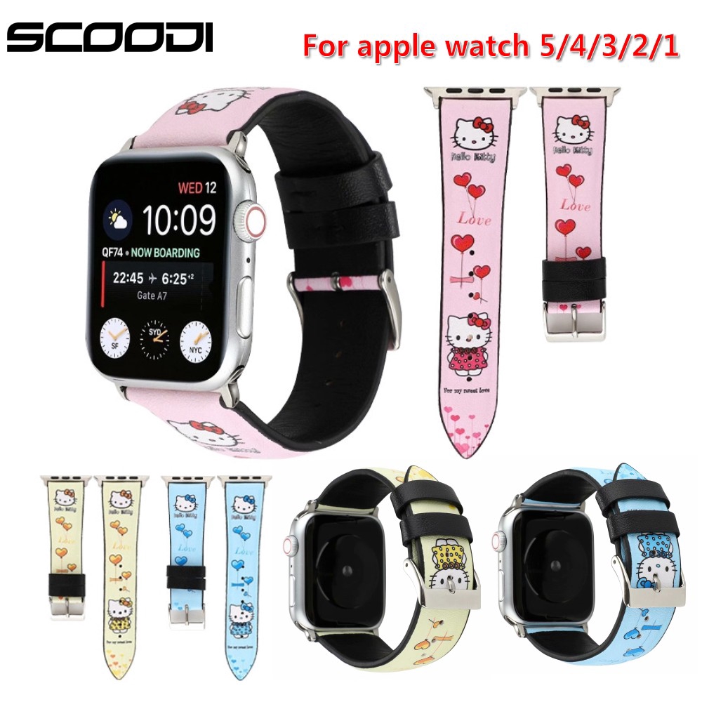 สายนาฬิกาข้อมือหนังลายการ์ตูน hello kitty สําหรับ for apple watch series 7 6 SE 5 4 3 2 1 สําหรับ iwatch 38 มม. 40 มม. 42 มม 44 มม 41 มม 45 มม