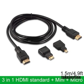 Tfth 3 in 1 สายเคเบิลอะแดปเตอร์ HDMI + Mini + Micro HDMI ชุบทอง 1.5 ม. 4.9 ฟุต ความเร็วสูง