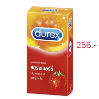 *ฉลากไทย ของแท้ Durex Strawberry 12 ชิ้น ถุงยาง ดูเร็กซ์ กลิ่นสตรอเบอร์รี่