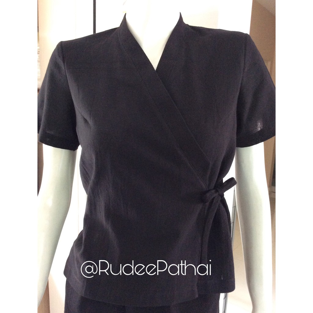 122AW  เสื้อป้ายผ้าฝ้าย 100% cotton เสื้อสปาหญิง  ชุดสปา นวดแผนไทย  สปายูนิฟอร์ม ชุดผ้าไทย ชุดนวดไทย