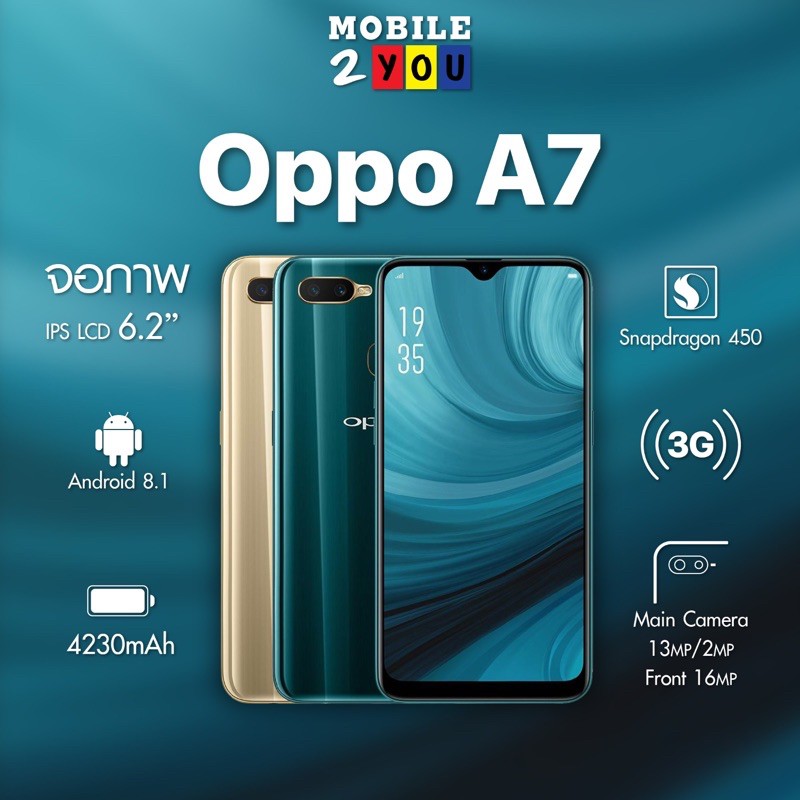 OPPO A7 ram4/64 #เครื่องศูนย์ไทย จอใหญ่ แบตเยอะ กล้องสวย มือถือราคาถูก mobile2you