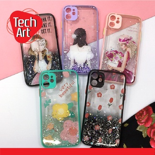 เคส I6 / I11 เคสมือถือ TPU ขอบสี กันกล้อง กากเพชรกริตเตอร์ไล่สี ลายการ์ตูนผู้หญิง ลายดอกไม้ น่ารัก