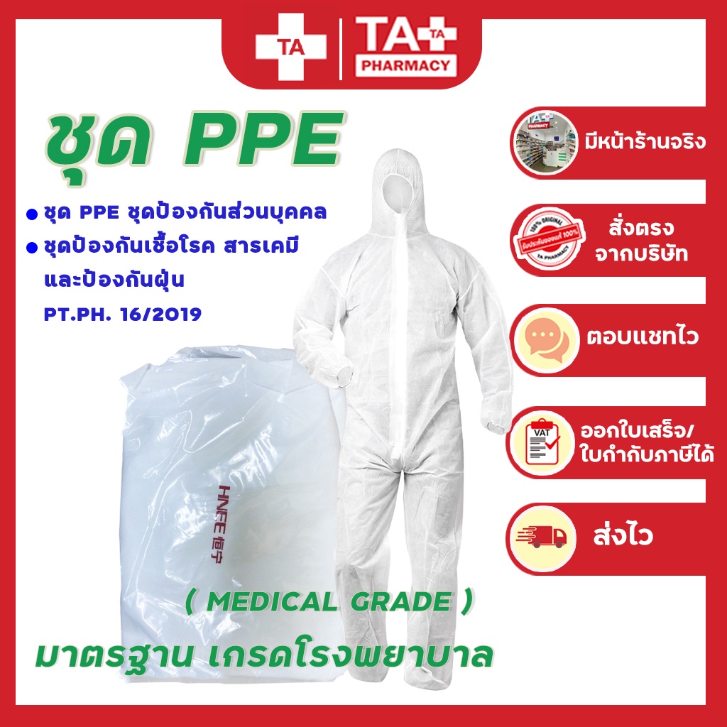 ชุด PPE หนา 70 แกรม ชุดกันไวรัส สารเคมีกันฝุ่น ชุดกันโรค ชุดป้องกัน (ฟรีไซส์)