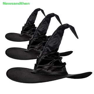 Newsandthen Unisex หมวกแม่มดมุม สีดํา พับได้ พ่อมด ผู้ชาย ผู้หญิง ปาร์ตี้ ดี