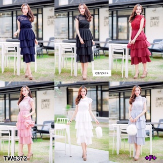 6372 Set 3 ชิ้น เสื้อลูกไม้แขนกุด + กระโปรง Set of 3 pieces: sleeveless lace blouse + skirt