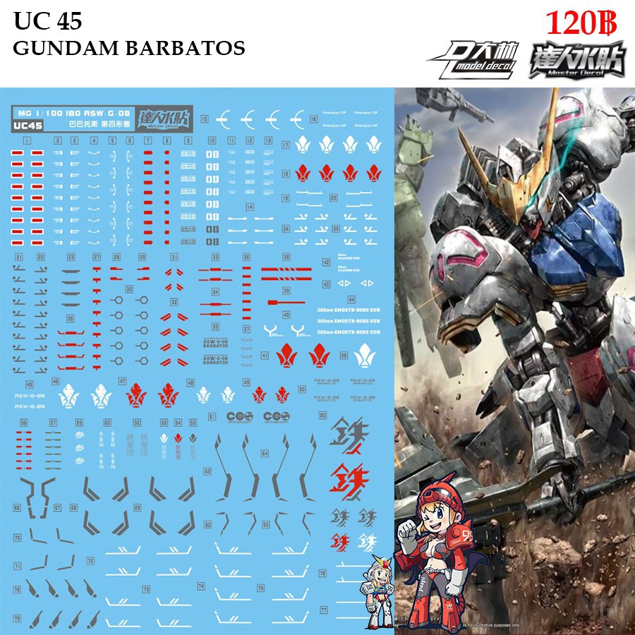 ดีคอลน้ำ Water Decal UC45 Gundam Barbatos Scale : MG 1/100 Brand : D.L. Darlin