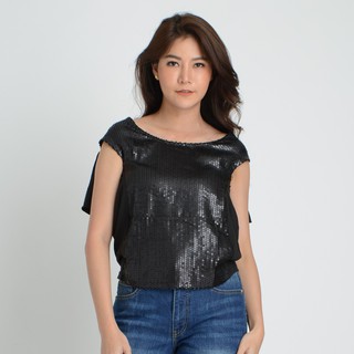 Guy Laroche CHIFFON BLOUSE SLEEVELESS เสื้อกีลาโรช เสื้อไม่มีปก แขนสั้น สีดำ (GM36BL)