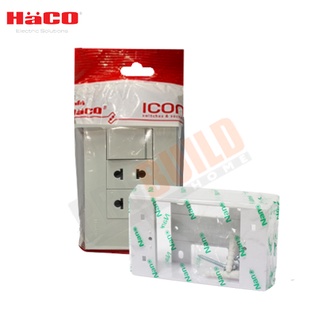 HACO IC-R21 I-CON เต้ารับ 2ขา 2ช่อง+สวิทซ์ทางเดียว 1ช่อง + บ็อกลอย NANO